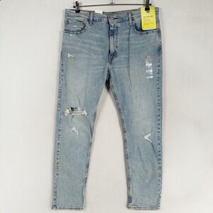Levis 512 Slim Taper Jeans Mens 38x32 Light Blue Distressed Stretch Streetwear